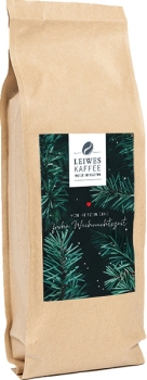 Leiwes-Kaffee mit Weihnachtsetikett